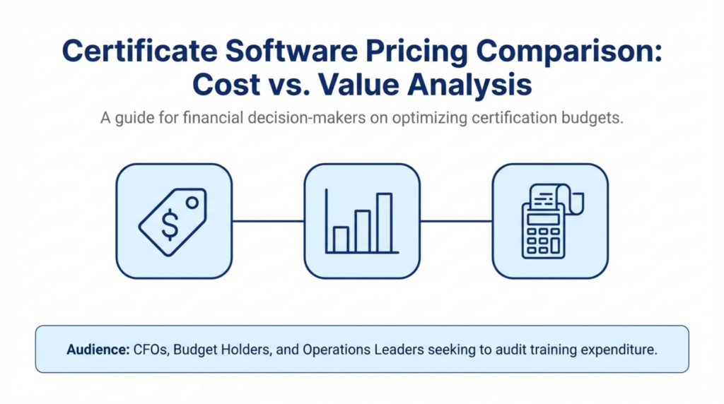 Perfect! I can see all 9 images from NotebookLM for your Certificate Software Pricing Comparison article. Let me provide detailed placement, titles, and alt text for each image. IMAGE OPTIMIZATION GUIDE: Certificate Software Pricing Comparison IMAGE 1: Hero / Featured Image Visual Content: "Certificate Software Pricing Comparison: Cost vs. Value Analysis" with pricing tag, bar chart, and calculator icons WordPress Settings: Filename (rename to): certificate-software-pricing-comparison-hero.png Title: Certificate Software Pricing Comparison Hero Alt Text: Certificate software pricing comparison guide for CFOs and budget holders analyzing cost versus value in certification platforms Caption: Comprehensive pricing comparison guide for financial decision