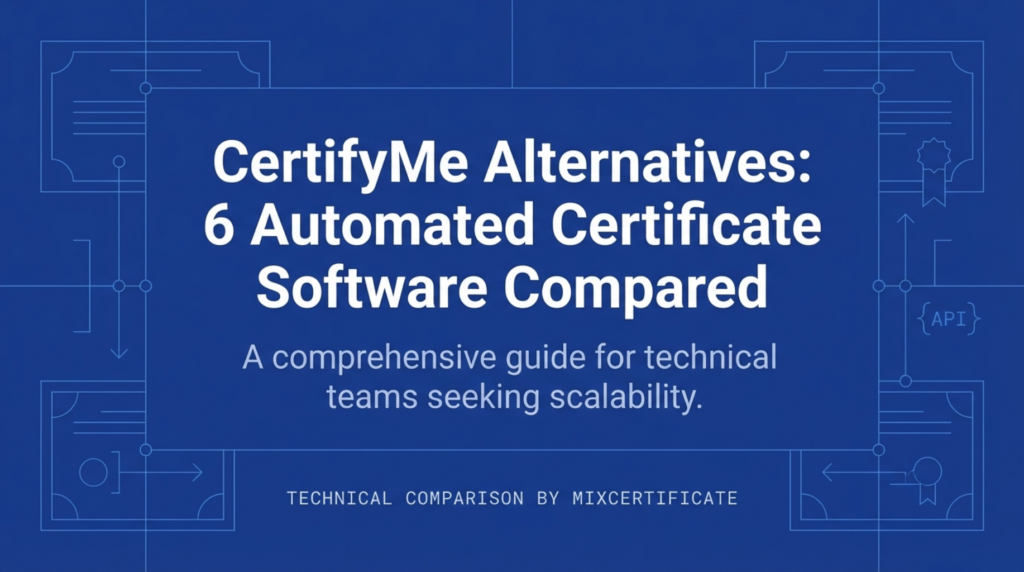 Comparison overview of CertifyMe alternatives showing different certificate automation platforms for scalable and API-based certificate issuance