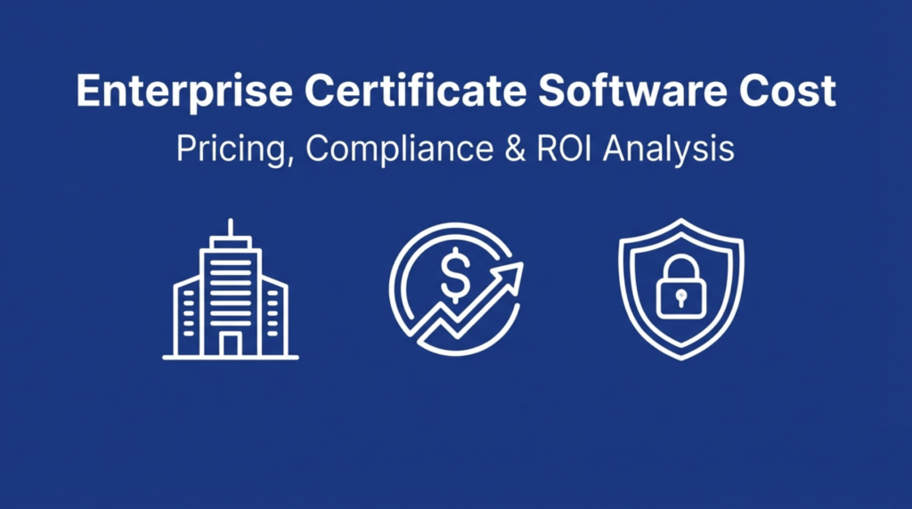Enterprise certificate software cost breakdown showing licensing, compliance, integration, support, and automation pricing components for large organizations