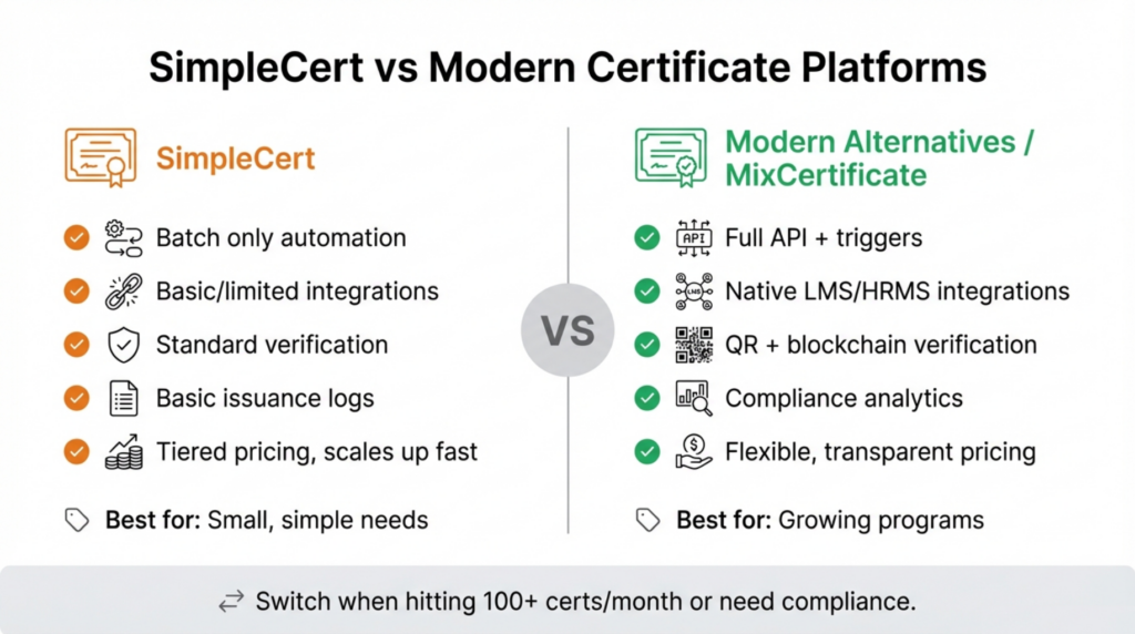 SimpleCert vs modern certificate platforms: feature comparison and automation differences 