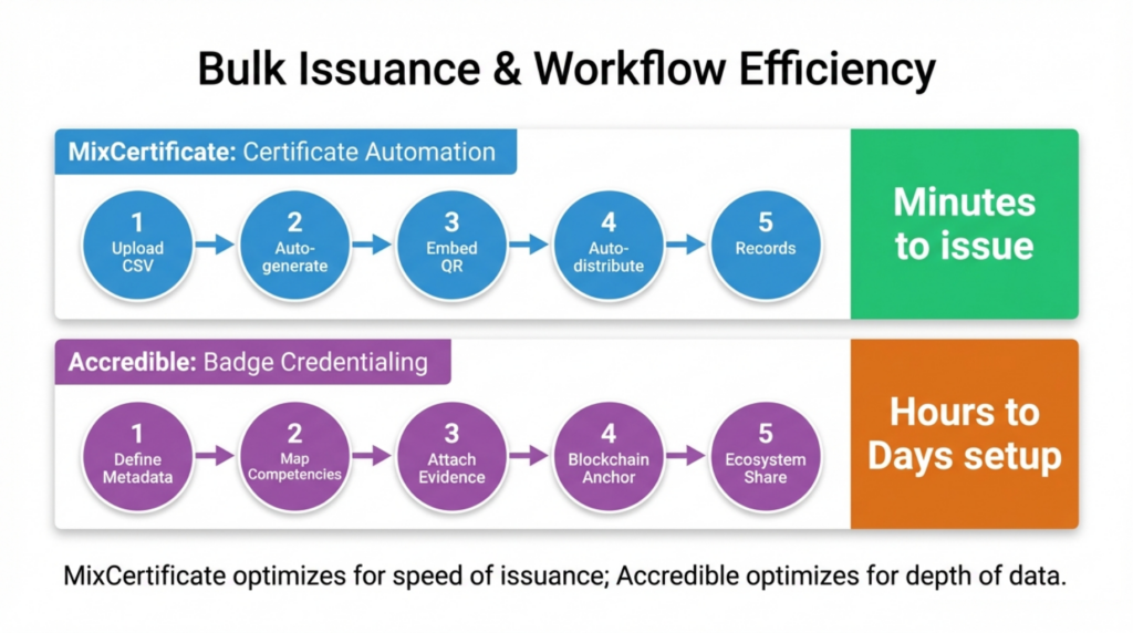Bulk issuance workflows: MixCertificate vs Accredible efficiency