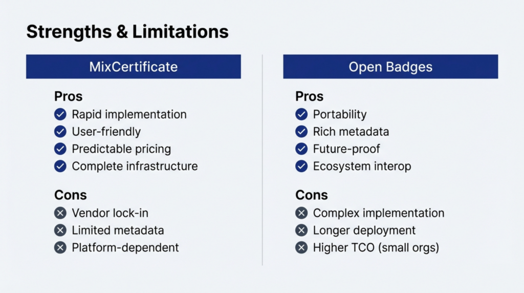 MixCertificate vs Open Badges pros and cons summary