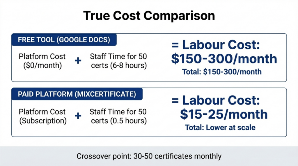 Operational cost comparison: MixCertificate vs Google Docs total ownership