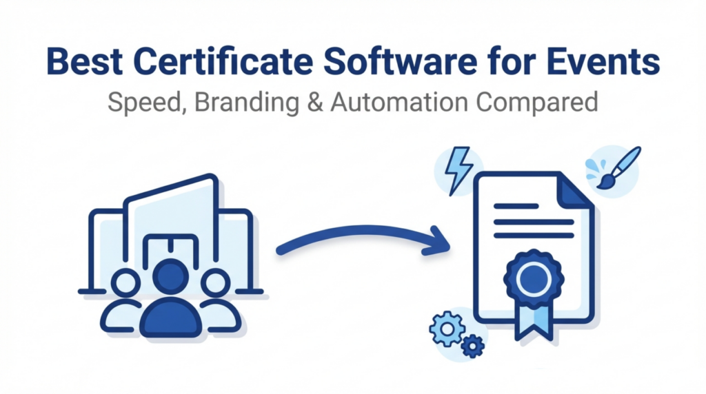 Best certificate software for events dashboard showing automated bulk generation for conference attendees