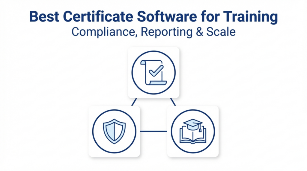 Best certificate software for training dashboard showing compliance tracking and bulk generation for employee certificates